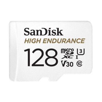 Sandisk SDSQQNR-128G-GN6IA High Endurance 128GB microSD 100MB/s 40MB/s 10K hrs 4K UHD C10 U3 V30 -40°C to 85°C Heat Freeze Shock Temperature Water X-ray Proof SD Adapter - Image 1