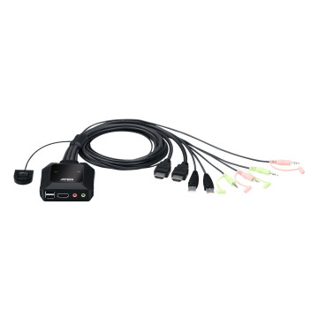Aten CS22H-AT 2 Port USB 4K @60Hz HDMI Cable KVM Switch with Remote Port Selector - Image 1