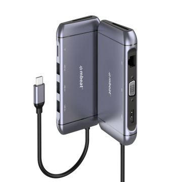 MBEAT MB-UCD-X9 Elite X9 9-in-1 Multifunction USB-C Docking Station 1x HDMI, 1x VGA 1x USB-C Power Delivery 100W, 3x USB 3.0, MicroSD/SD Card - Image 1