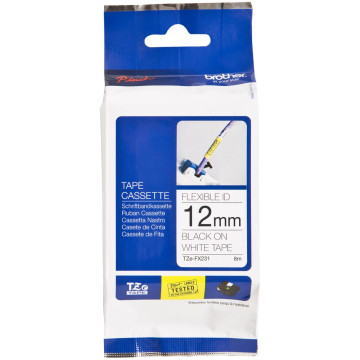 Brother TZE-FX231 12mm Black on White Flexible TZE Tape - Image 1