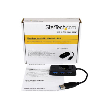StarTech ST4300MINU3B 4 PORT USB 3.0 HUB, PORTABLE, 2YR - Image 1