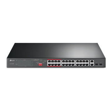 TP-LINK TL-SL1226P 24-Port 10/100Mbps + 2-Port Gigabit Unmanaged PoE+ Switch , Up To 250W For all PoE Ports, Up To 30W Each PoE Port - Image 1