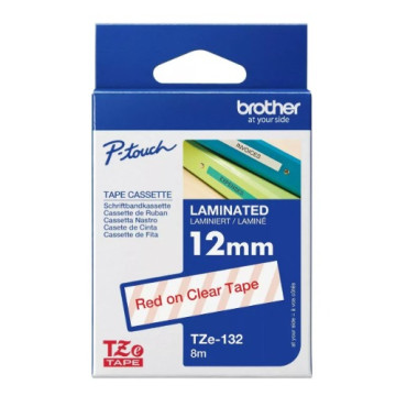 Brother TZE-132 12MM RED ON CLEAR TZE TAPE - Image 1