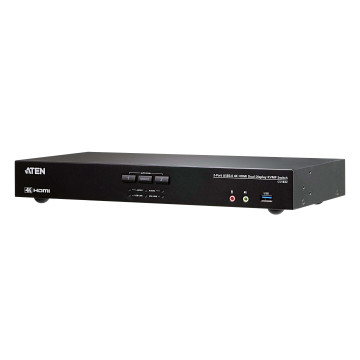 Aten CS1842-AT-U Desktop KVMP Switch 2 Port Dual Display 4k HDMI w/ audio, Cables Included, 2x USB Port, Selection Via Front Panel - Image 1
