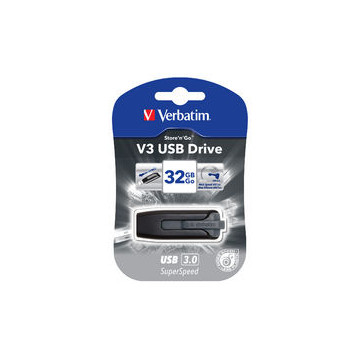 Verbatim 49173 32GB V3 USB3.0 Grey Store'n'Go V3; Retractable USB Storage Drive Memory Stick - Image 1