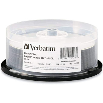 Verbatim 023942951230 95123 DL DVD+R 8.5GB 2.4X Printable 20 Pack - Image 1
