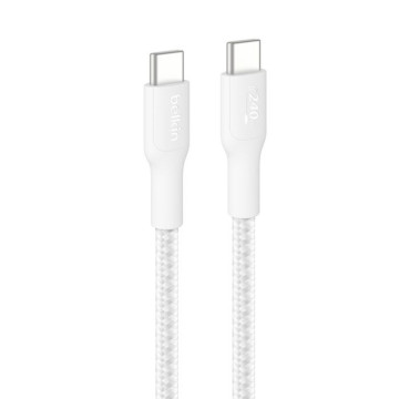 Belkin CAB025FQ3MWH BoostCharge Pro Braided USB-C to USB-C Cable (3M) - White , 5A/240W, 480Mbps, 350K+ Bend, USB-IF Certified, 2 Years Warranty - Image 1