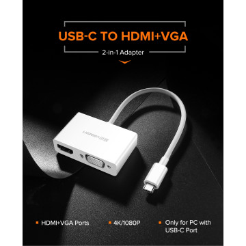 UGREEN 6957303838431 30843 Type C to VGA female+HDMI converter - White - Image 1