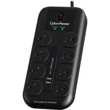 CyberPower CPSURGE08USB-ANZ 8-port Surge Protector with 2 x USB Charging Ports - 5 Yrs Adv. Replacement WTY - Image 1