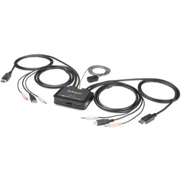 StarTech SV211DPUA4K 2 Port DisplayPort KVM Switch - 4K 60Hz - Compact Dual Port UHD DP 1.2 USB Desktop KVM Switch with 4ft Cables & Audio - Bus Powered & Remote Switching - MacBook ThinkPad - Image 1