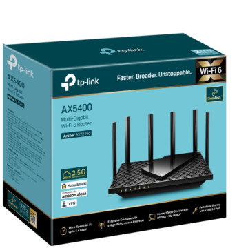 TP-LINK ARCHER AX72 PRO AX5400 Dual-Band Wi-Fi 6 Router SPEED: 574 Mbps at 2.4 GHz + 4804 Mbps at 5 GHz SPEC: 6× Antennas, 1× 2.5 Gbps WAN/LAN Port + 1× Gigab - Image 1