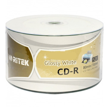 RITEK 4719303508910 CD-R / 52X / 700MB / 50 TUBE / GLOSSY WHITE PRINTABLE 508910 - Image 1