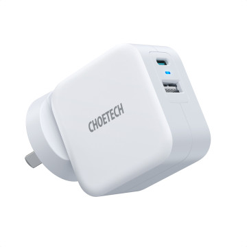 Choetech 6971824978797 PD5002 38W Fast Charging Dual Ports AC Adapter - USB QC3.0 18W + PD 20W White - Image 1