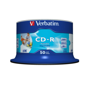 Verbatim 023942419082 41908 CD-R / 52X / 700MB / 50 CAKE / WHITE PRINTABLE - Image 1