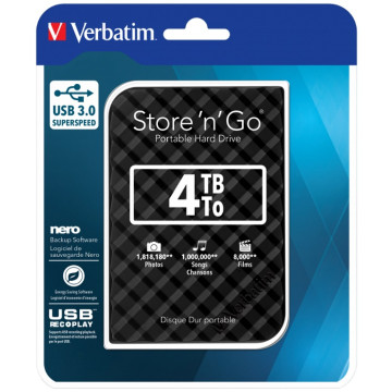 Verbatim 53223 4TB 2.5' USB 3.0 Black Store'n'Go HDD Grid Design. - Image 1