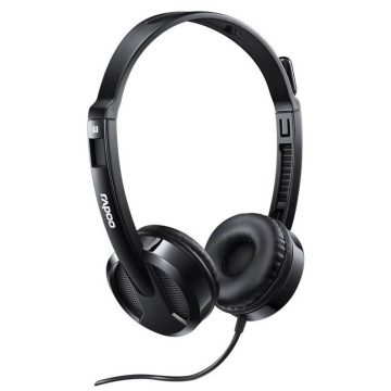 Rapoo H100-BLACK H100 Wired Stereo Headsets - HD Voice Rotary Microphone Volume Adjustment 3.5mm Headphones with Audio split adapter cable. - Image 1