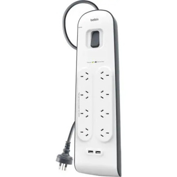 Belkin BSV804AU2M Surge Suppressor/Protector - 8 x AC Power, 2 x USB - 900 J - Input5 V DC Output - 2 m - External - Image 1