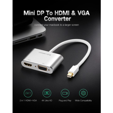 UGREEN 6957303824212 20421 Mini Dp to HDMI/VGA converter - Silver - Image 1