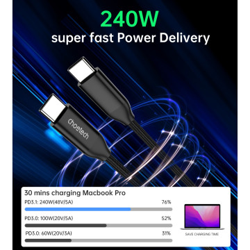 Choetech 6932112104342 XCC-1036 240W PD 3.1 USB-C Cable 48V 5A Braided for Phone & Macbook 2M - Image 1