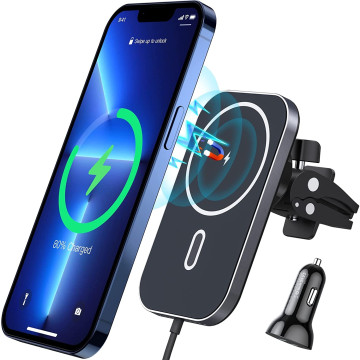 Choetech 6971824979923 T200-F-NKP (301) MagLeap Magnetic Wireless charging Pad + Dual USB-C Car Charger Combo Pack with 1M cable Black - Image 1