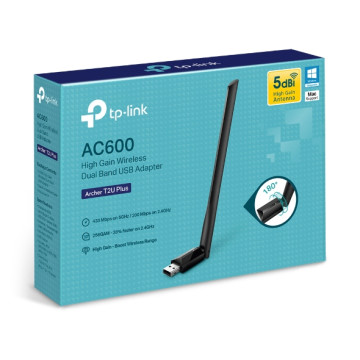 TP-LINK ARCHER T2U PLUS AC600 High Gain Wi-Fi Dual Band USB Adapter,433Mbps at 5GHz + 200Mbps at 2.4GHz, USB 2.0, 1 high gain antenna - Image 1