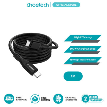 Choetech 6971824975222 XCC-1007 USB 3.1 Gen2 100W 10Gbps 4K USB-C Cable 2M Braided Black - Image 1