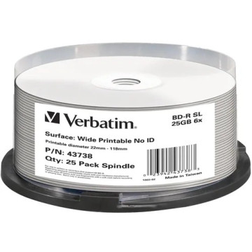 Verbatim 43738 Blu-Ray 25GB 25Pk Spindle White Wide Ink - Image 1