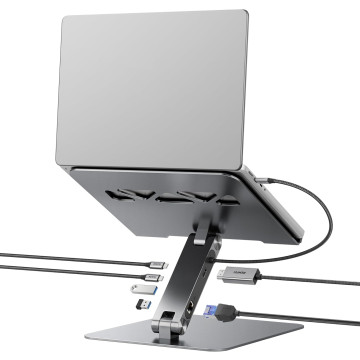 BENFEI 6971785944763 000398GY Laptop Stand + USB-C 6in1 HUB HDMI+USB-C(10G)+RJ45+2*USB-A(10G)+PD - Image 1