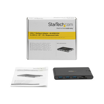 StarTech DKT30CHVSCPD USB-C MINI DOCK - 4K HDMI or VGA/USB(3)/RJ45, SINGLE DISPLAY, 85W, NO AC, 3YR - Image 1