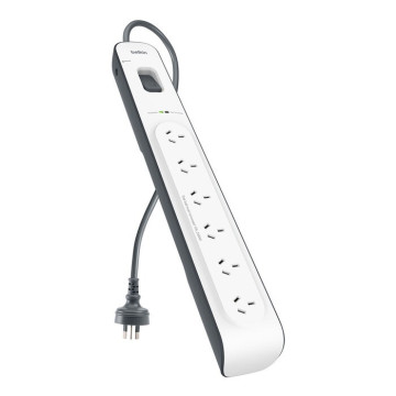 Belkin BSV603AU2M SurgeMaster 6-Outlet Surge Protection Strip with 2M Power Cord - White/Grey , 650 Joules Protection, CEW $30,000, 2 Years Warranty - Image 1