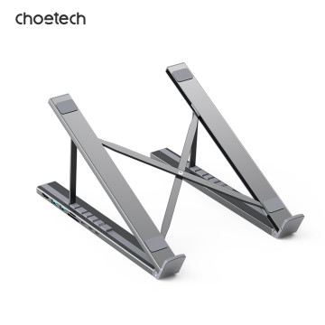 Choetech 6932112104281 HUB-M48 7in1 HUB + Foldable Laptop stand USB-C to (HDMI 4K/USB-A*2/TF&SD/USB-C x 1 with PD Charging) Grey - Image 1