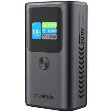 Choetech 6932112107299 B701-GY 10,000mAh PD30W USB-A + USB-C x 2, 3Ports & TFT Display Power Bank - Image 1