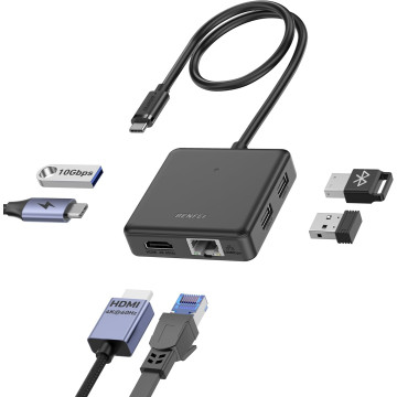 BENFEI 6971785944756 000399BK 6 In 1 USB-C HUB to HDMI (8K) + USB3.2 (10Gbps) +USB2.0 x 2 + PD100W + RJ45 Black - Image 1