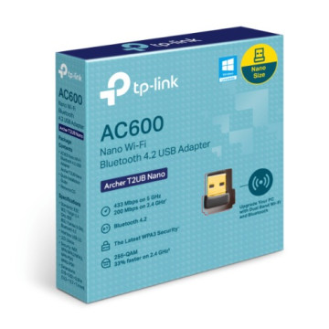 TP-LINK ARCHER T2UB NANO AC600 Nano Wi-Fi Bluetooth 4.2 USB Adapter, Dual Band, Wireless, Bluetooth 4.2, Miniature Design, Easy Setup, WPA3 Security, Supports Windows - Image 1