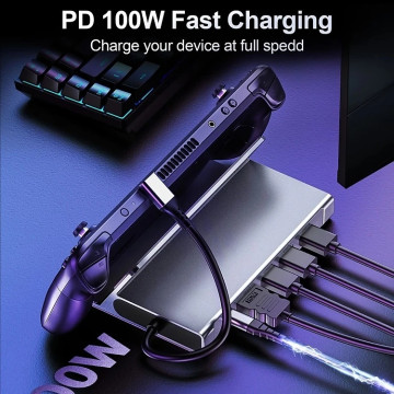 Choetech 6932112105233 HUB-M77 PD100W 5 in 1 USB-C PD+HDMI+USB 3.0A/F*1+USB2.0*2 Steam Deck Docking Station - Image 1