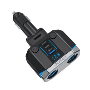 Choetech 6932112105905 TC0020 45W 2 Sockets + 2x USB-C + 1x USB-A Cigarette Lighter Splitter - Image 1