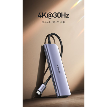 UGREEN 6957303852093 50209 USB Type C 5 in 1 Multifunction Adapter- HDMI+USB3.0*3+Type C PD Power converter - Image 1