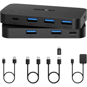 BENFEI 6971785943513 000376BK USB 3.0 Switch, USB Switcher 2 Computers Share 3*USB 3.0 and 1*USB C with Remote - Image 1