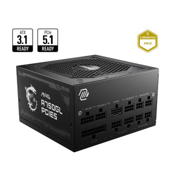MSI MAG A750GL PCIE5 II BULK – 750W ATX 3.1, 80+ Gold, full modular, PCIe 5.0 16-pin, 3x PCIe 6+2, 8x SATA, FDB fan, OCP/OVP/OPP/OTP/SCP/UVP, 120mm - Image 1