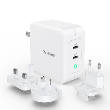 Choetech 6932112105868 PD6008 GAN dual USB-C 100W AC adapter + Free travel charger ( US/EU/UK/AU) White - Image 1