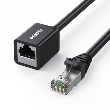 BENFEI 6971785944701 000435BK-2M RJ45 Cat 6 Ethernet M to F Extender Cable, Gigabit POE 26AWG 2M Black - Image 1