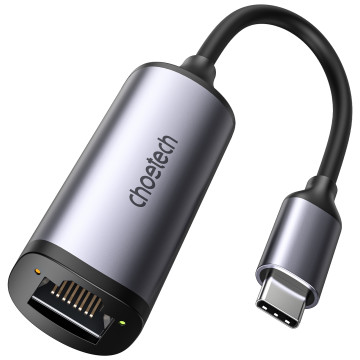 Choetech 6971824978117 HUB-R02 Aluminium USB-C to Gigabit RJ45 2.5Gbps Ethernet Adapter - Image 1