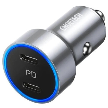 Choetech 6971824979718 C0054-SL Dual Port PD 40W USB-C Car Charger Adapter Silver - Image 1