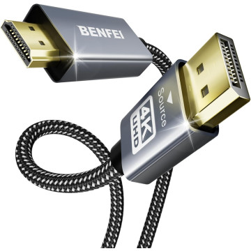 BENFEI 6971785941229 000273GY-6F 4K DisplayPort V1.2 to HDMI V1.4 Aluminum Shell, Nylon Braided Cable 1.8M - Image 1