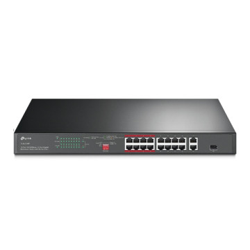 TP-LINK TL-SL1218P 16-Port 10/100 Mbps + 2-Port Gigabit Rackmount Switch with 16-Port PoE+, Up to 150W for all PoE ports, Up to 30W for each PoE port - Image 1