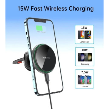 Choetech 6932112106360 T204-F 15W Magnetic car charger holder with LED light ( Aluminium alloy housing) - Image 1