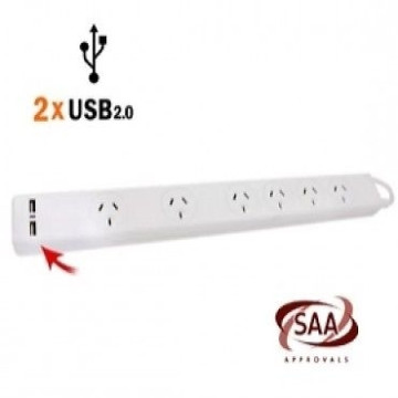 Cabac ELELEGPB6USB2OL_B 6 Way Powerboard with 2 USB Ports PB6USB2 - Image 1