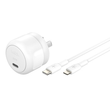 Belkin WCA008AU1MWH-B5 BoostCharge Compact 30W USB-C (PD 3.1) Wall Charger + USB-C to Lightning Cable - White ,$2500 CEW, 2 Years Warranty - Image 1
