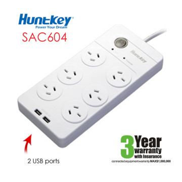 Huntkey PSUHUNSAC604PBW Power Board (SAC604) with 6 sockets and 2 USB ports ---RRP$79.95 - Image 1