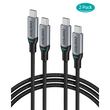 Choetech 6971824977301 MIX00073 100W USB Type C Braided Fast Charging Cable 1.8m support 5A-blake braided cable + gray aluminum case*2pcs - Image 1
